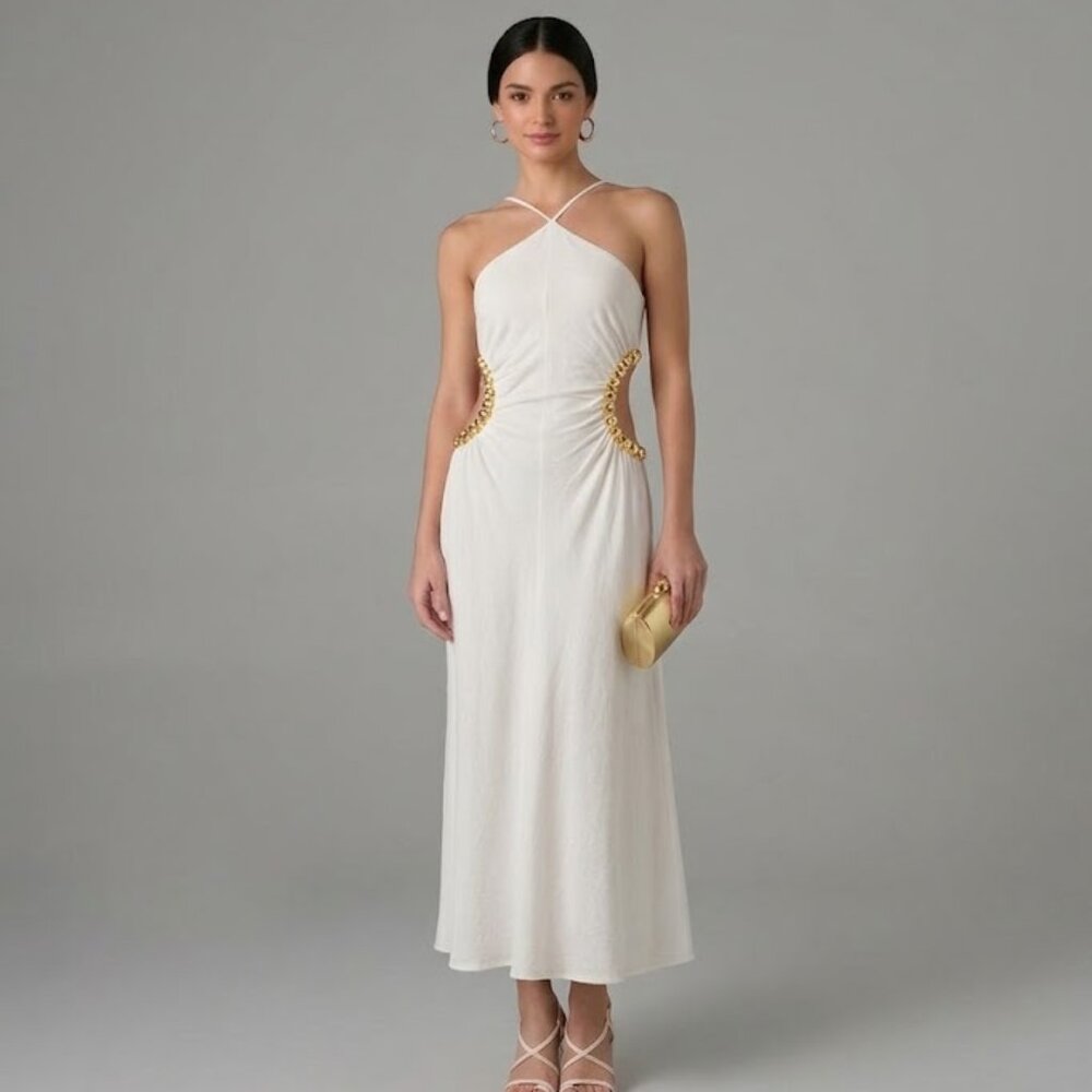 CULT GAIA Silvia Embellished Cutout Halter Dress, XS